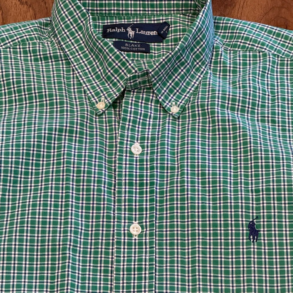 Ralph Lauren Men's Blake Green Gingham Button Down Short Sleeve XL Shirt‎